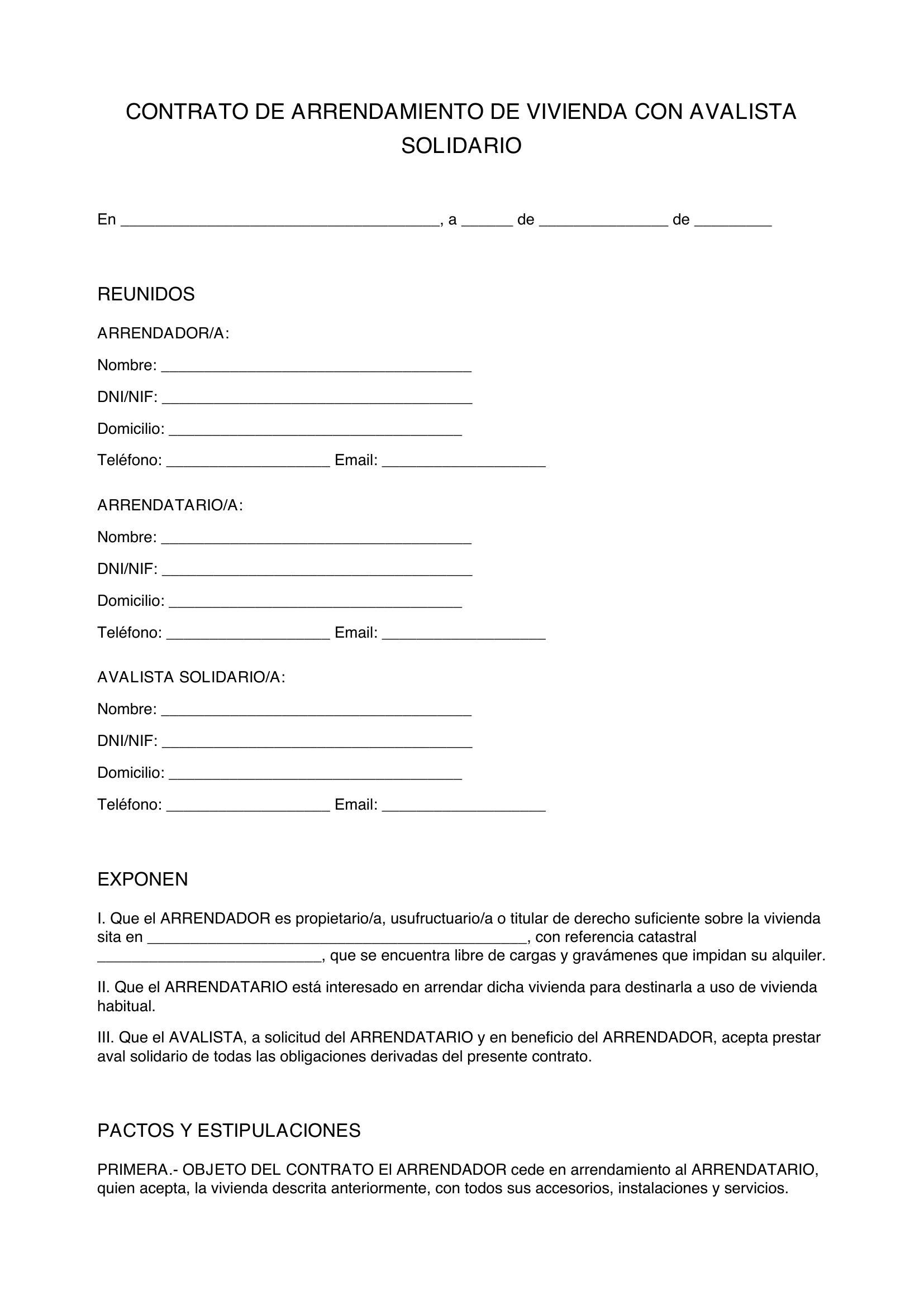 Modelo Contrato Alquiler Con Avalista Solidario