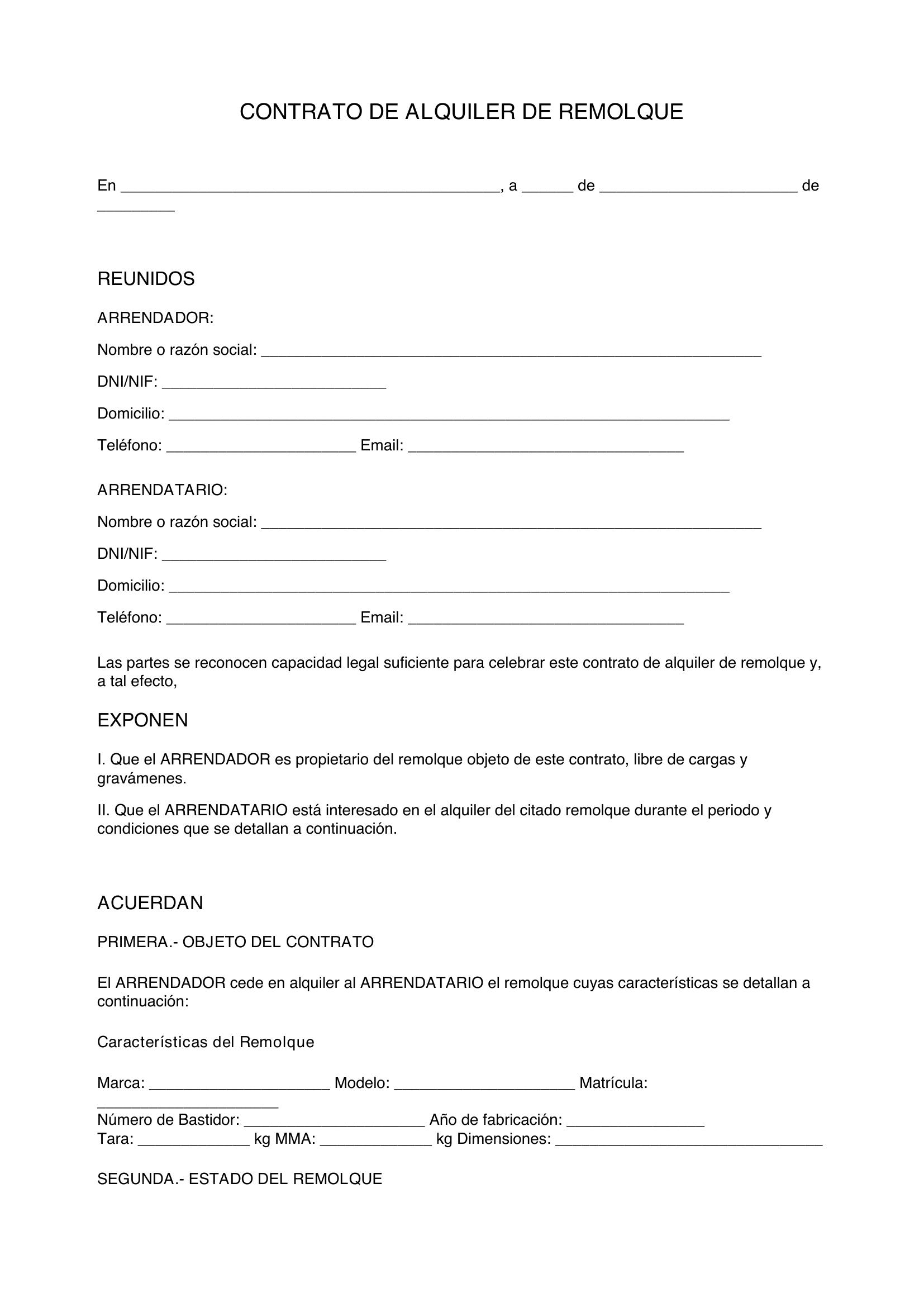 Contrato Alquiler Remolque