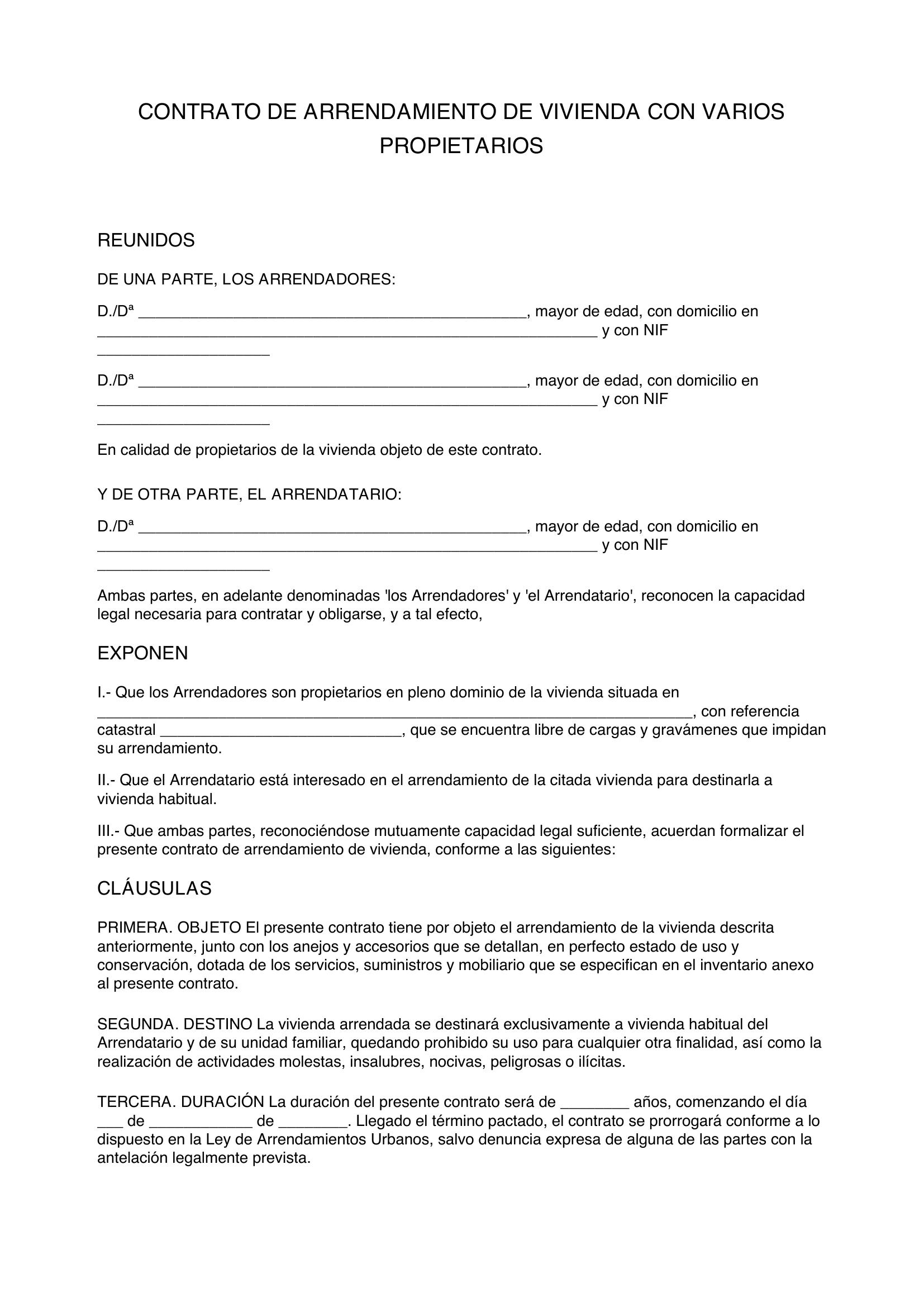 Modelo Contrato Alquiler Varios Propietarios