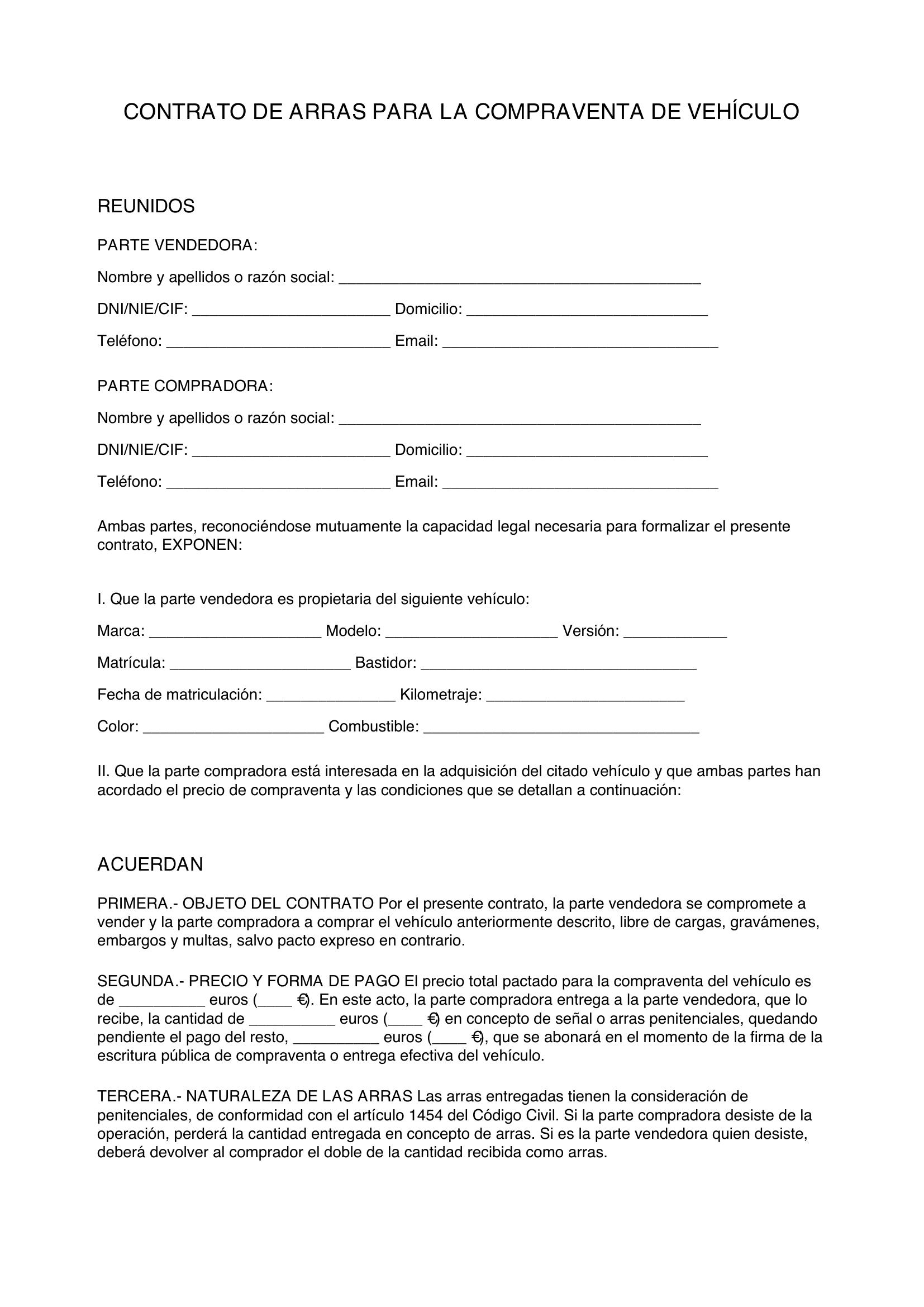 Contrato Arras Coche