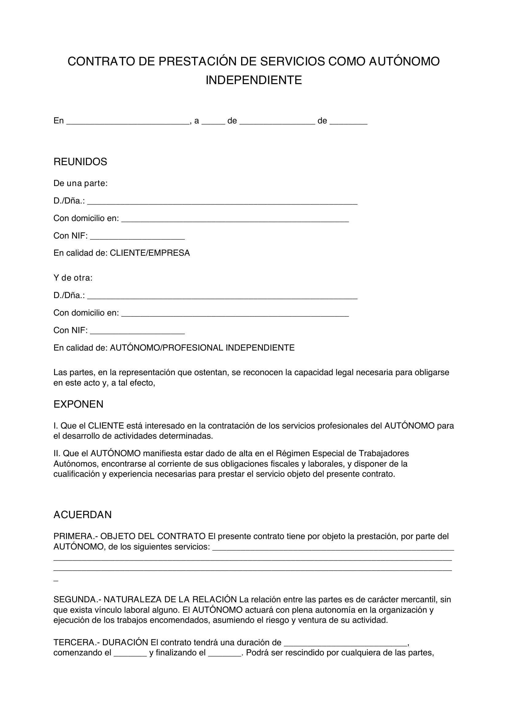 Modelo Contrato Autónomo Independiente