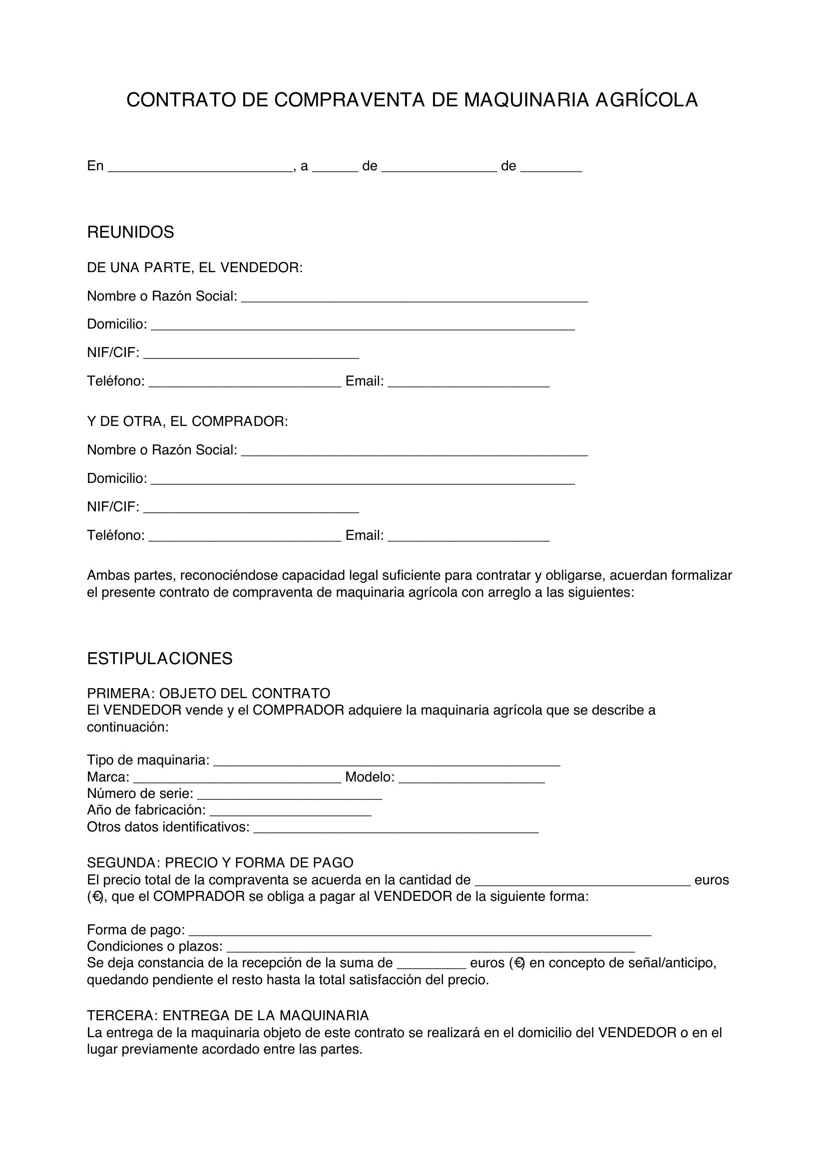 Contrato Compraventa Maquinaria Agricola