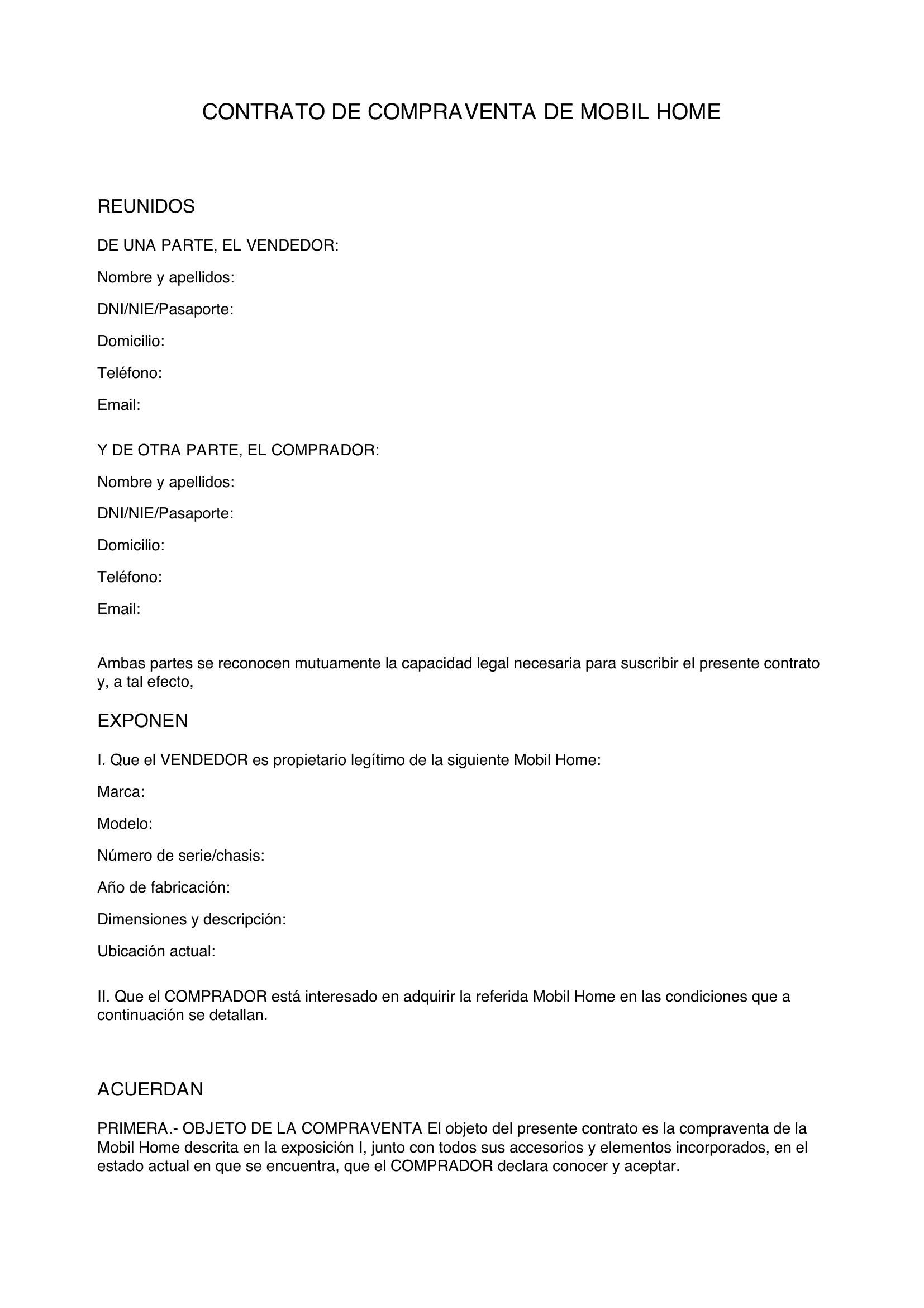 Contrato Compraventa Mobil Home