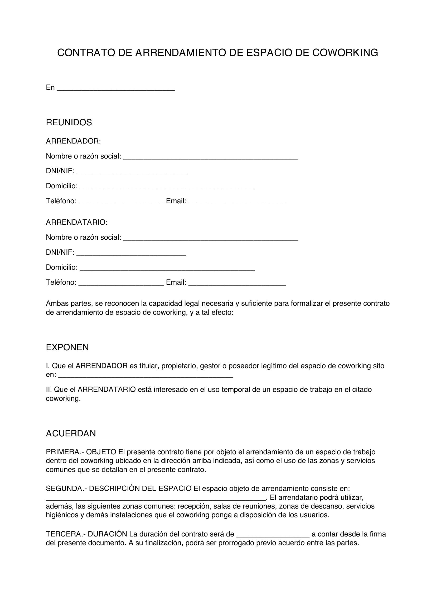 Modelo Contrato Coworking