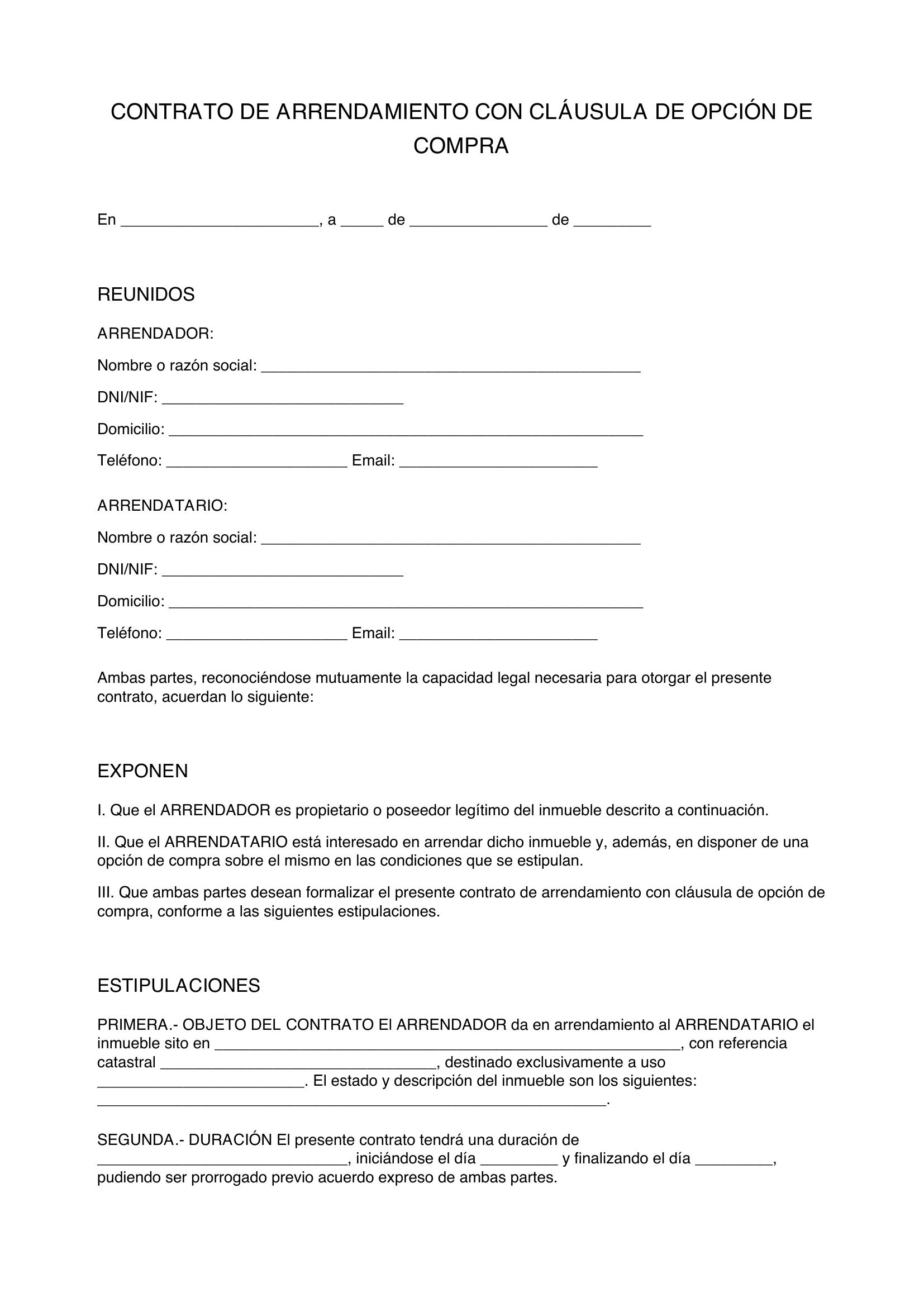 Modelo De Contrato De Alquiler Con Cláusula De Venta
