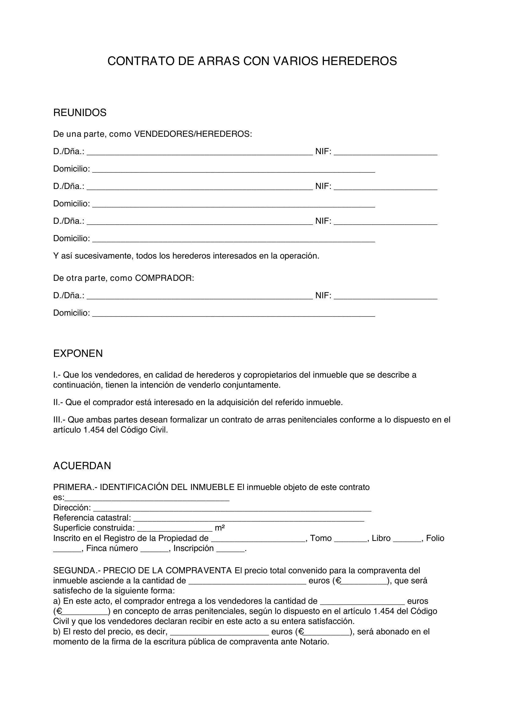 Modelo Contrato De Arras Con Varios Herederos