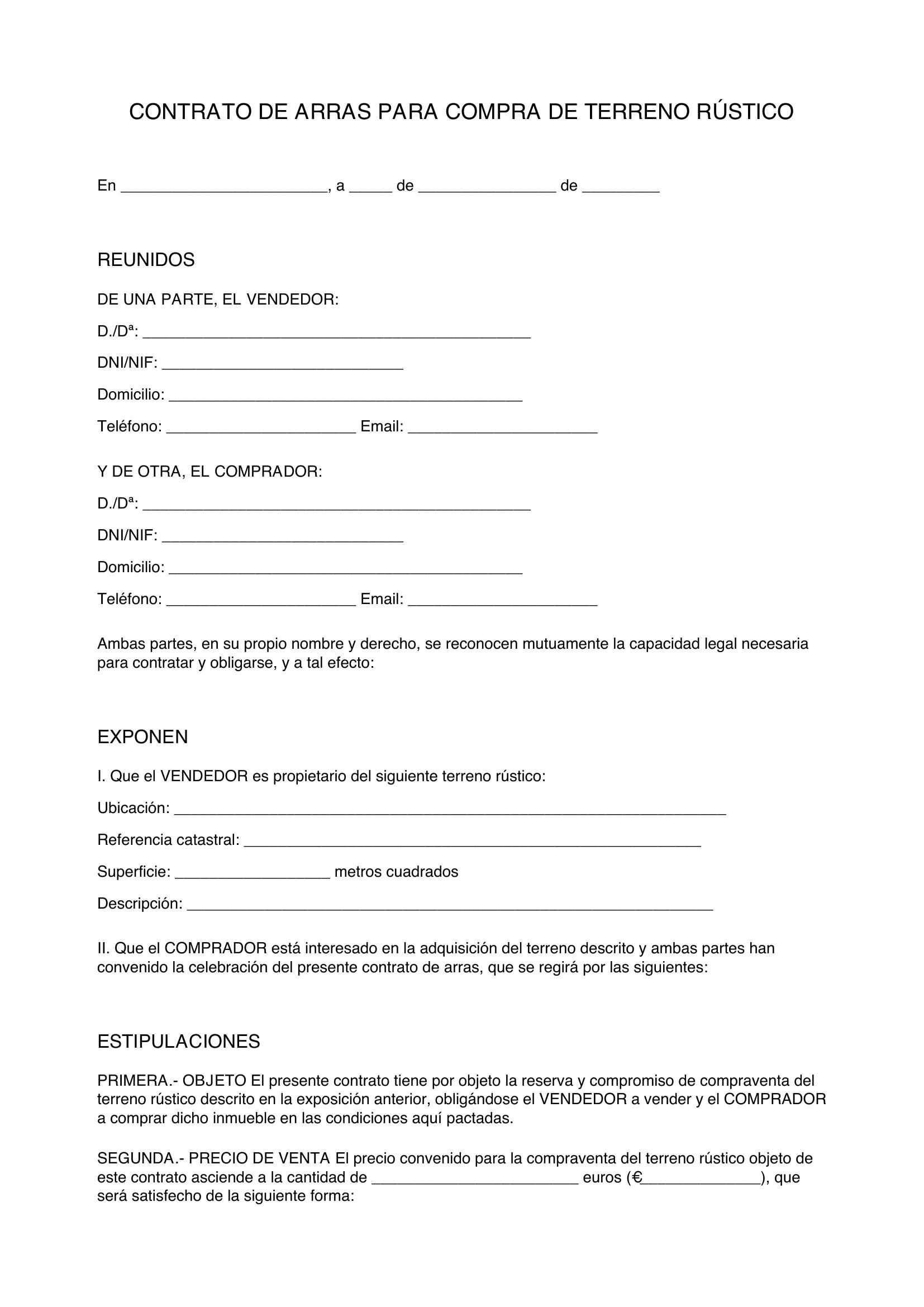Modelo Contrato De Arras Terreno Rústico