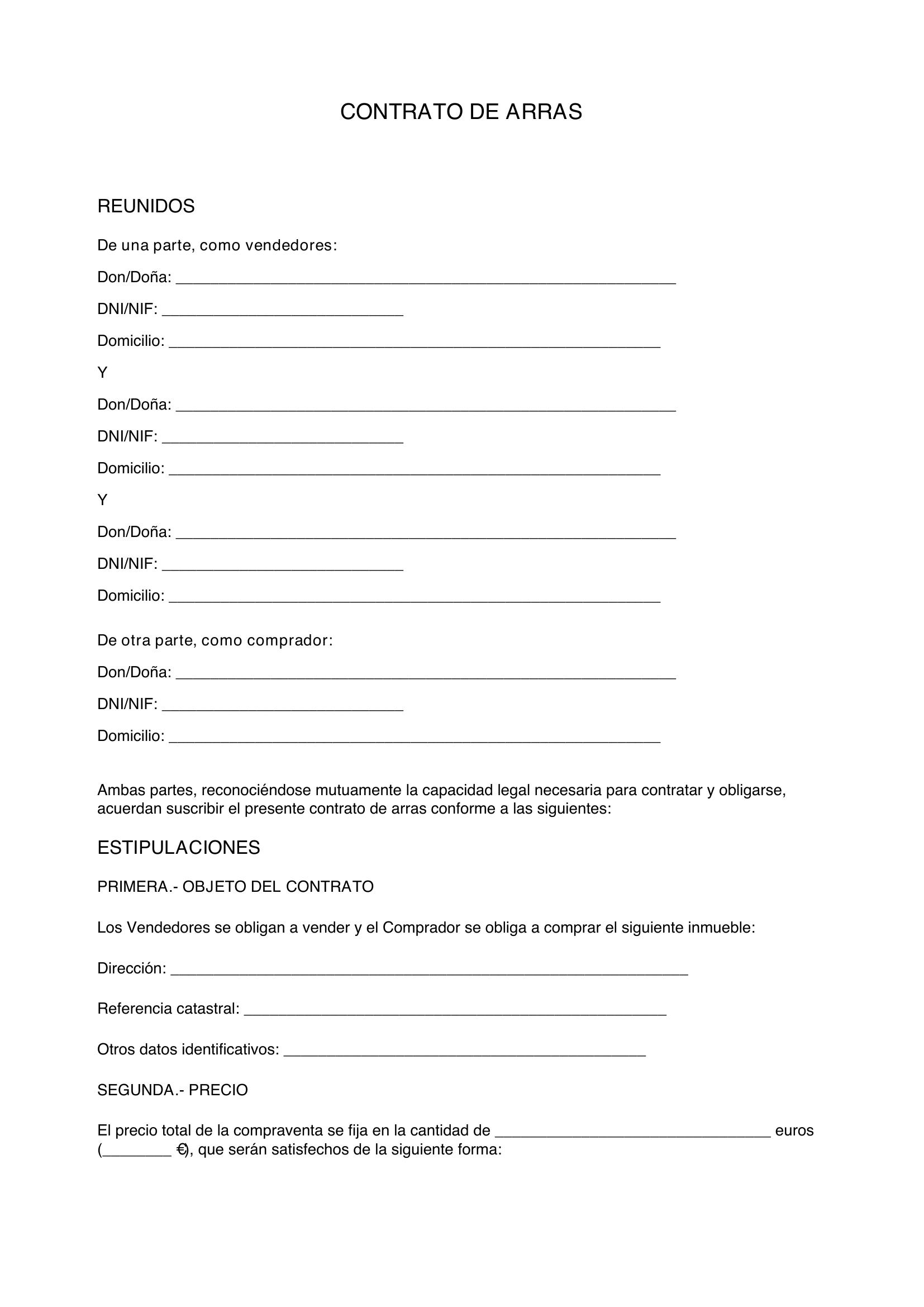 Modelo Contrato De Arras Varios Vendedores