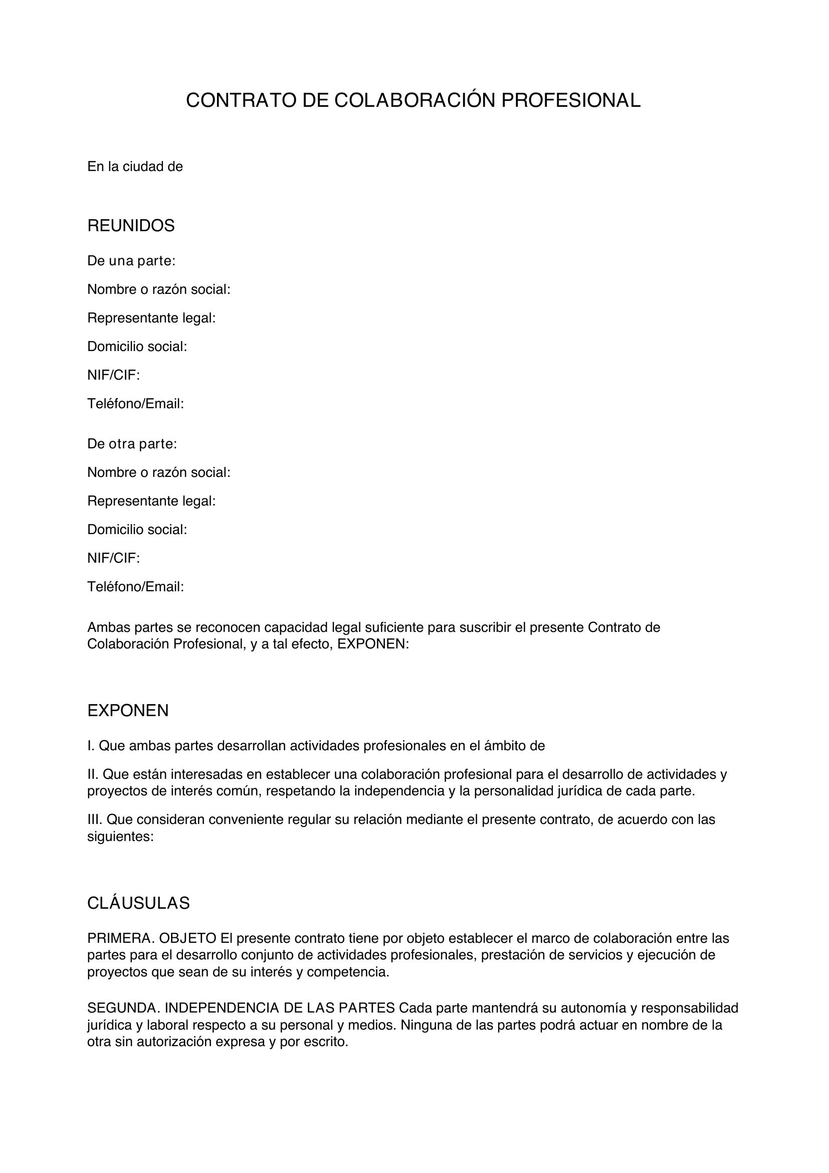 Contrato De Colaboración Profesional