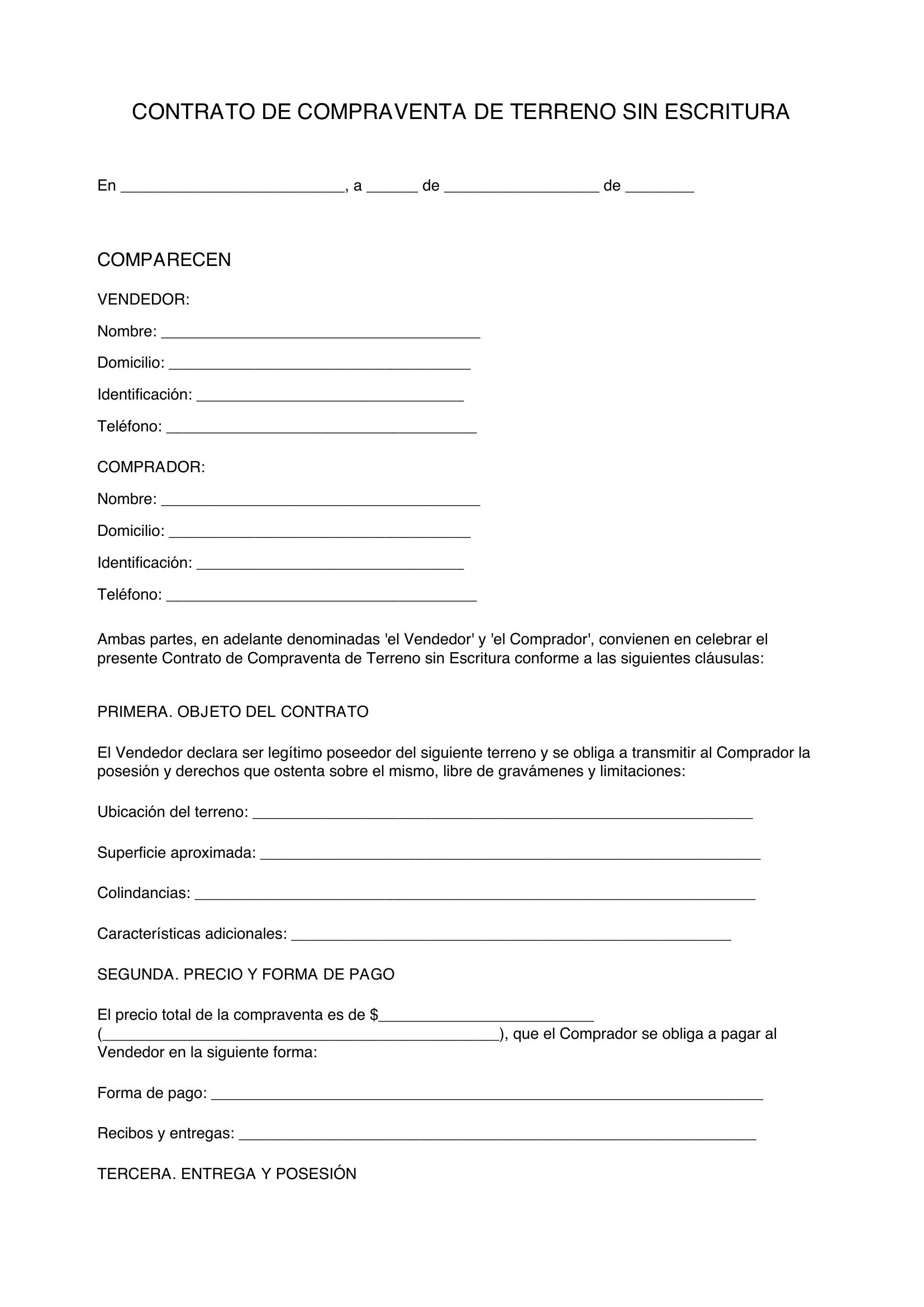 Contrato De Compraventa De Terreno Sin Escritura