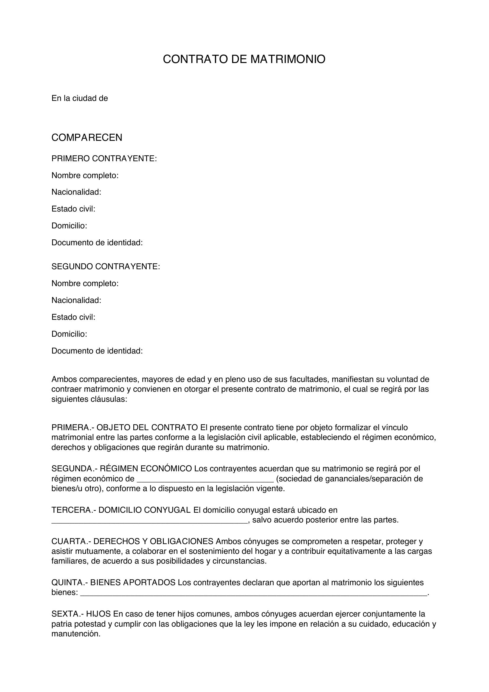 Contrato De Matrimonio Ejemplo