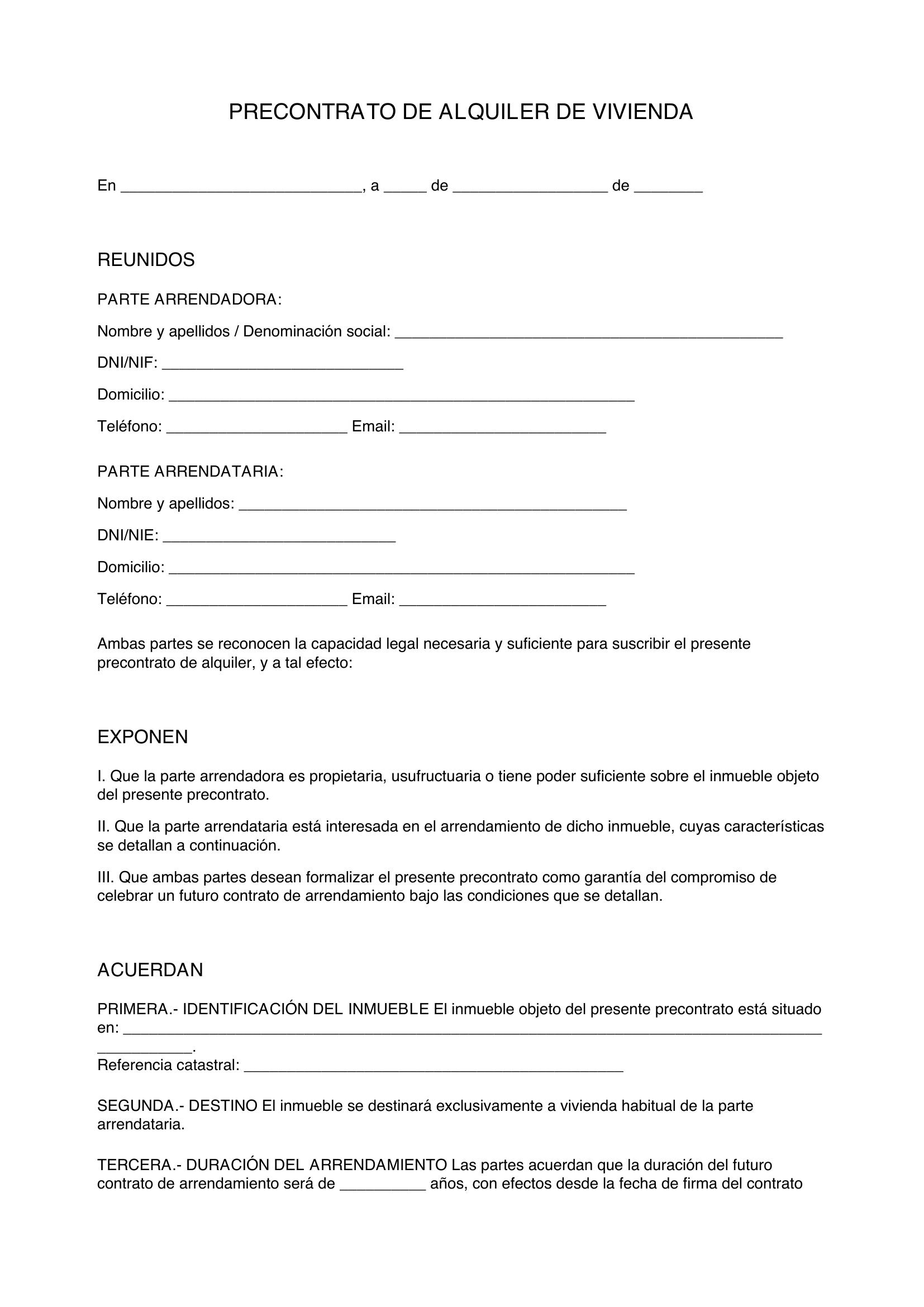 Precontrato De Alquiler Modelo