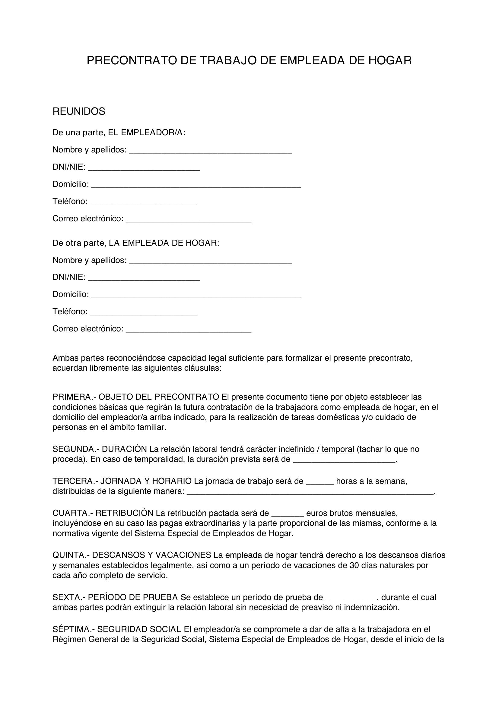 Precontrato Empleada Hogar