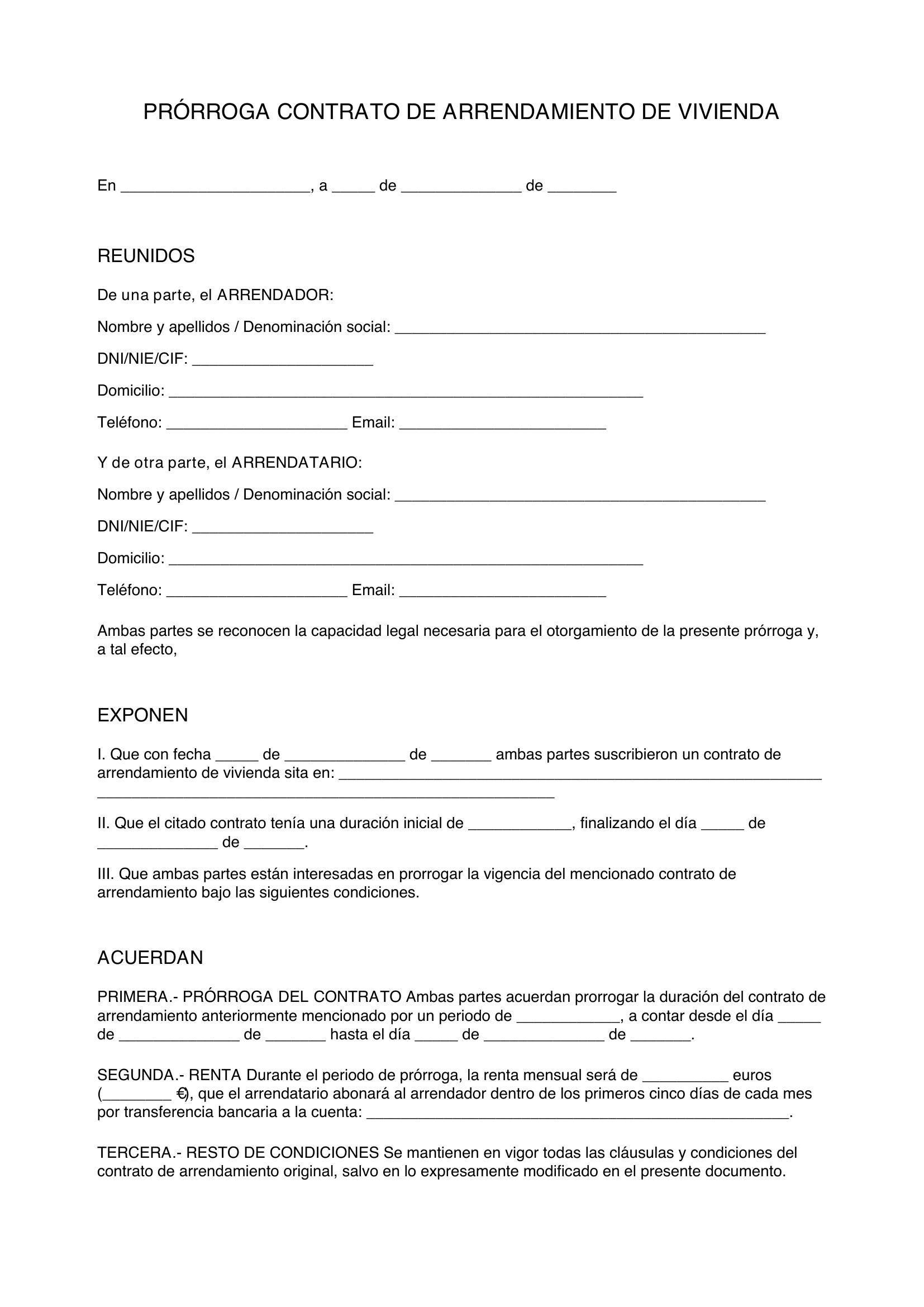 Modelo Prórroga Contrato Alquiler