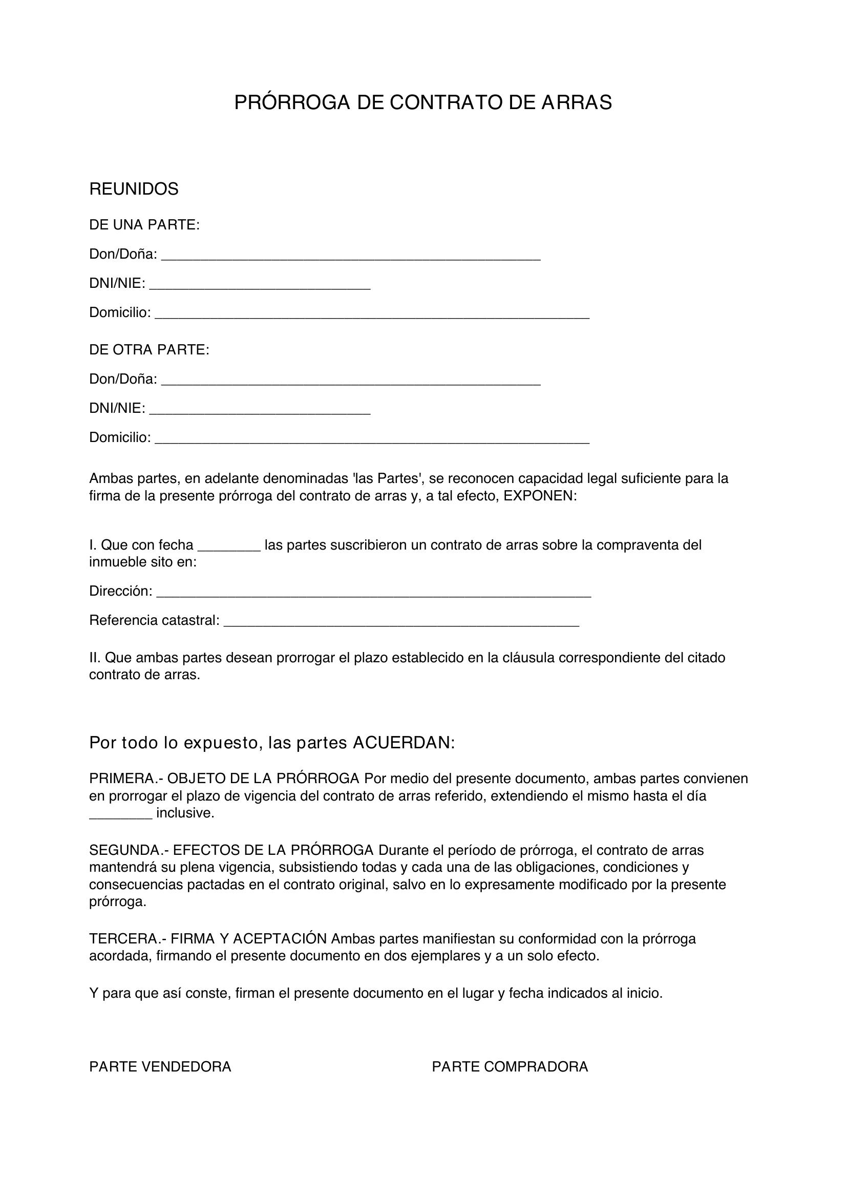 Prórroga Contrato De Arras Modelo