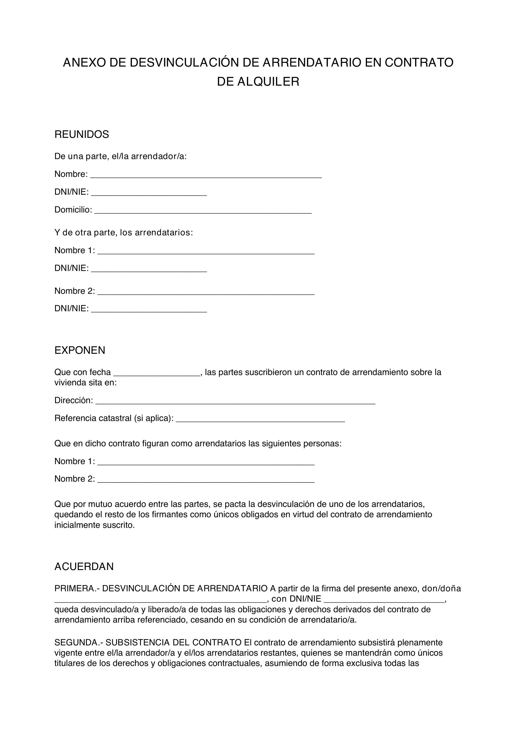 Modelo Para Quitar A Una Persona Del Contrato De Alquiler